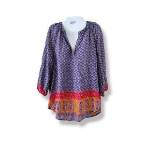 BLL | Pretty Blue Multicolor 3/4 Sleeve Boho Print Top (SIZE S)